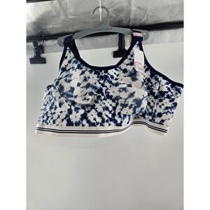 Cacique 48DD Blue White Tie Dye Cotton Unlined No Wire Scoop Bra‎ 103804 NWT